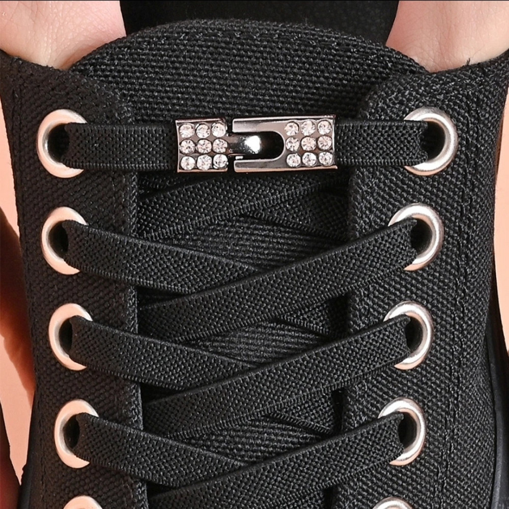 Шнурки еластичні без зав'язок з металевою застібкою зі стразами Смела - изображение 1