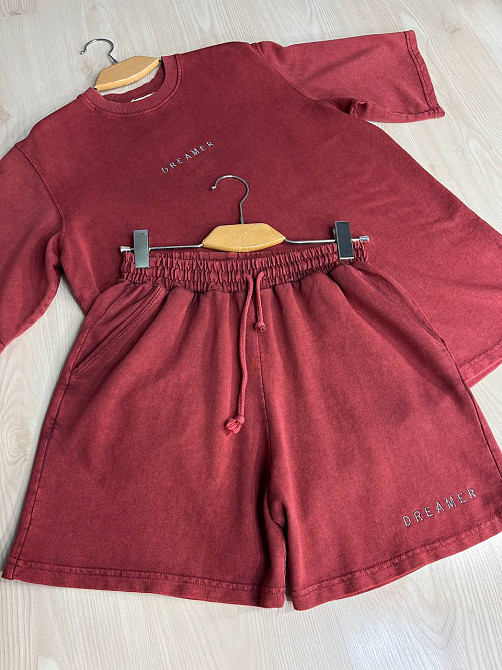 Костюм женский Pepper&mint 25-02 вареный тай-дай футболка и шорты с вышивкой бордовый, бордовый, M Киев - изображение 2
