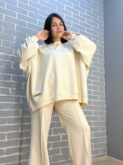 Костюм женский MY CITY 3044-8286 свитшот широкий оверсайз и брюки палаццо со стрелкой, молочний, SM Киев - изображение 12