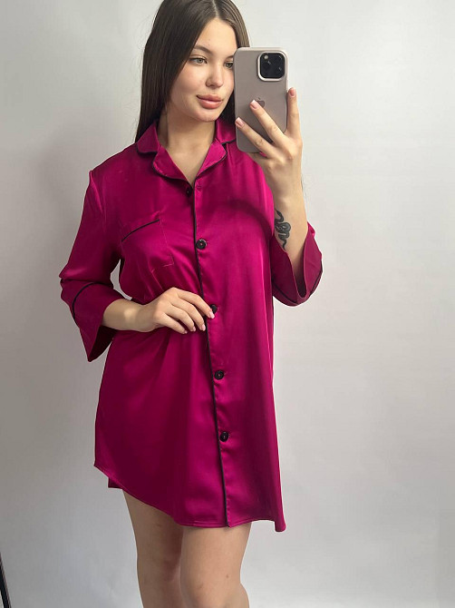 Жіноча нічна сорочка подовжена шовкова Малиновий XL Харків - фото 2