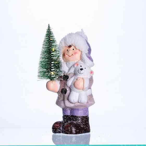 Новорічна фігурка з підсвіткою Дівчинка з ялинкою з фарфору 9×6×18 (см) новорічний декор для дому, квартири, офісу CR-5-4 Київ