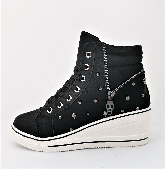 Жіночі Снікери Кросівки на Танкетці Чорні Сліпони Мокасини на Платформі (розміри: 37,38) Дніпро - фото 8