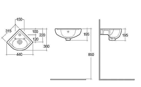 Кутова підвісна раковина RAK Ceramics Compact Corner 440x195x360 мм (RAK0048) Київ