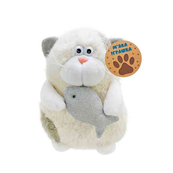 Дитяча м'яка іграшка "Кумедний кіт" C6302 з рибкою, розмір 20 см Вінниця