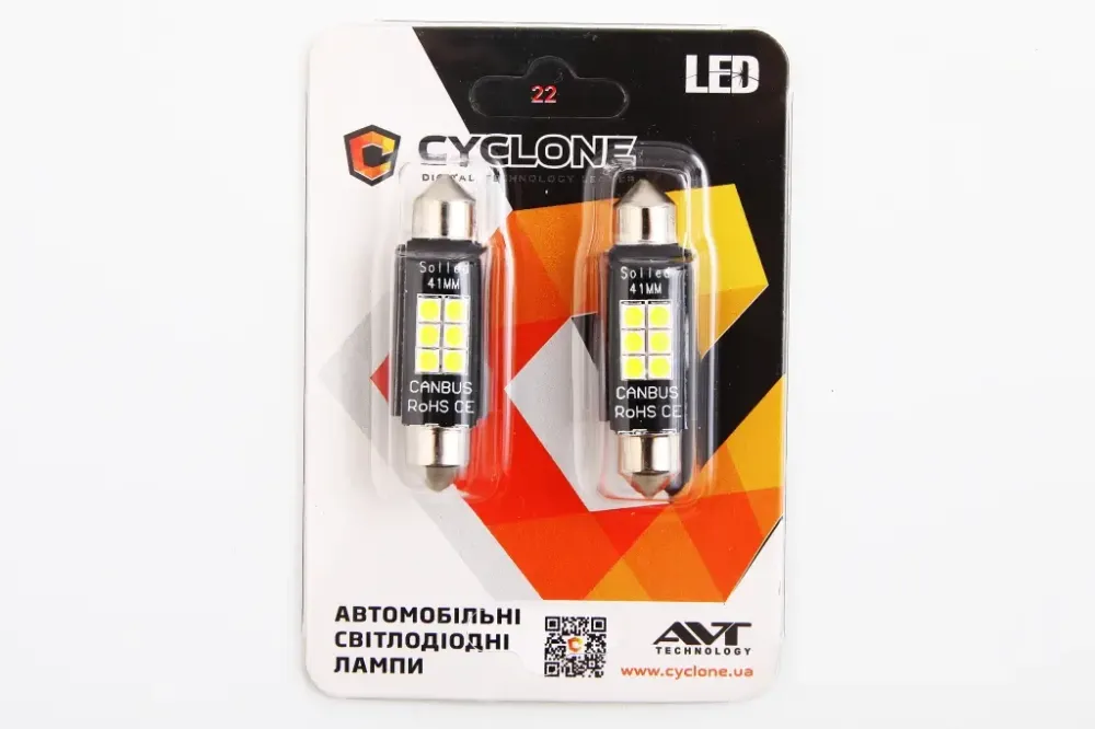 Лампа диодная 12В салона 41мм  6-SMD 3030 CAN с радиатором Cyclone (2 шт.) Винница - изображение 2