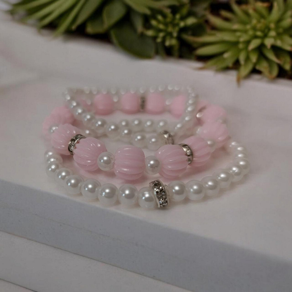 Браслет рожевий із білим біло-рожевий.пудровий із камінчиками Одеса - фото 8