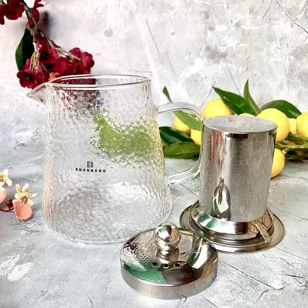 Чайник-заварник стеклянный EB-19063 900 мл, термостойкий до 500°C, с фильтром из нержавейки, стильный дизайн Одесса - изображение 3