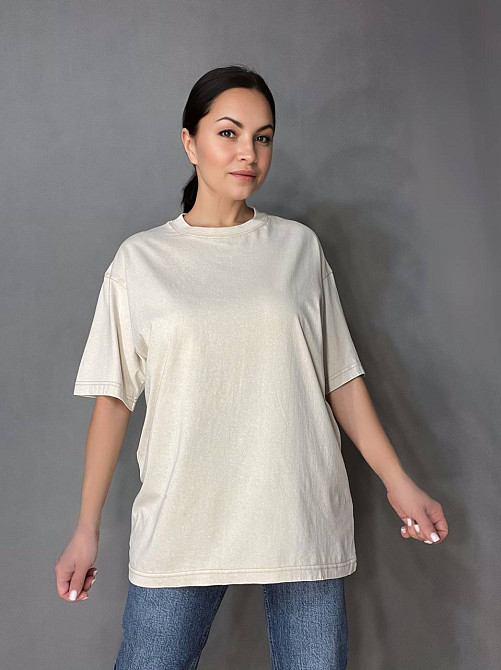 Футболка жіноча A-N 48020 базова оверсайз подовжена вільний крій варена тай дай one size, бежевий, one size Київ - фото 7