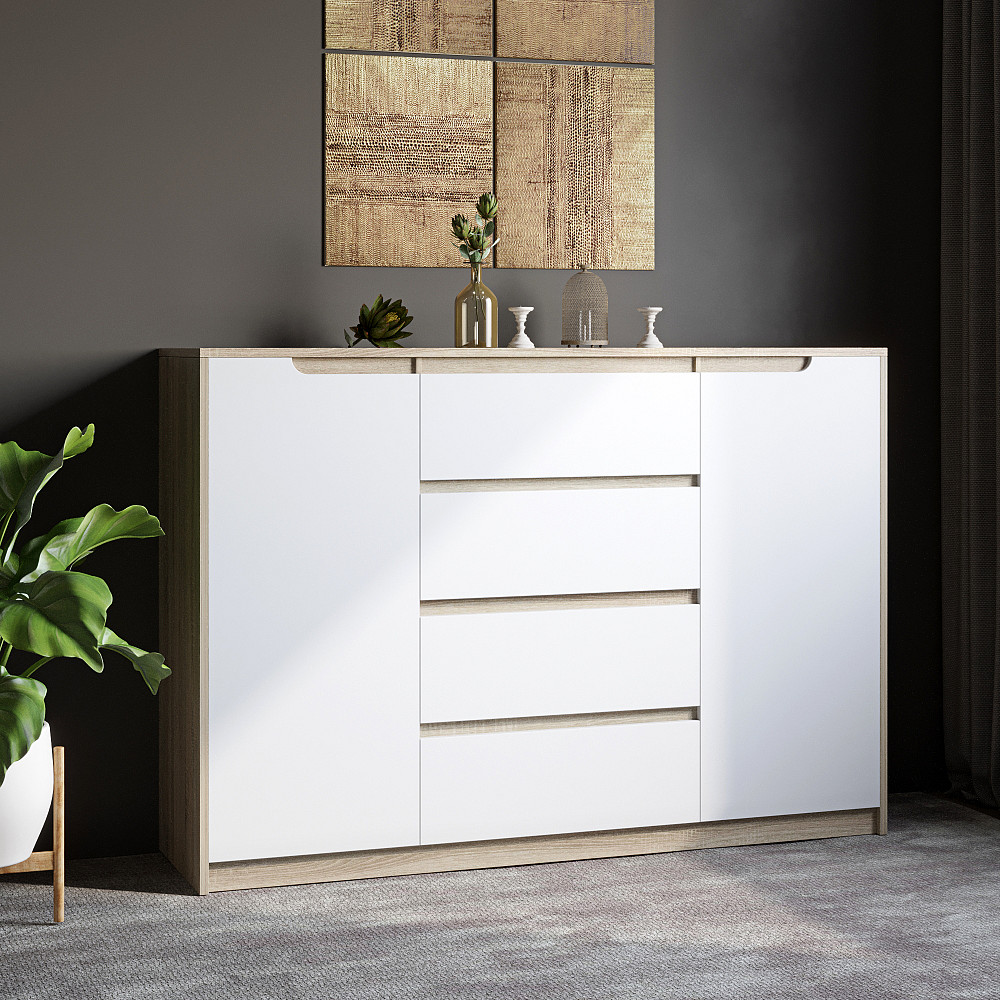 Великий комод для дому Еверест Мікс-3 (телескопи) 140х38х97 дуб сонома + білий (DTM-2005) Львів - фото 1