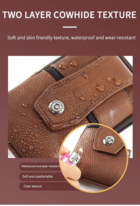 Сумка поясная темно-коричневая, размер 16,5*10*4см, 3 кармана, мужская сумка, женская сумка Киев - изображение 8