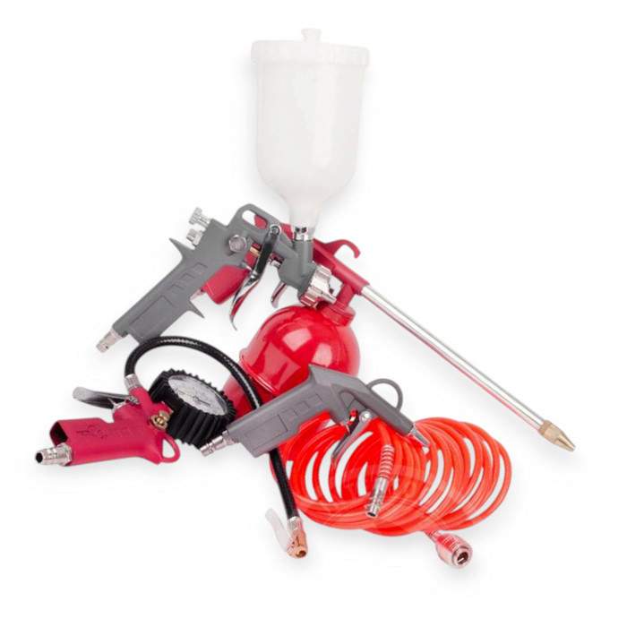 Набір лакофарбовий 5 шт. з верхнім бачком, спіральний шланг помаранчевий. Мукачево - фото 1