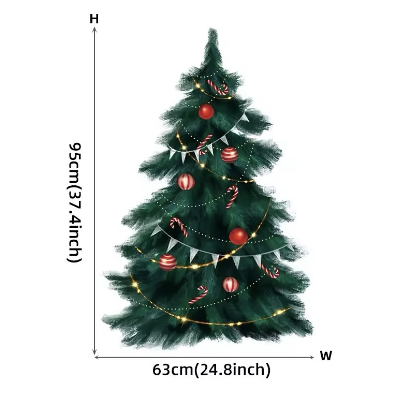 Наклейка новорічна на вікна Ялинка з кульками 95 на 63 см картина на 2-х листах розмірами 60на40см силікон зелений Київ - фото 7