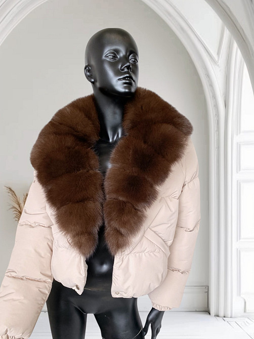 Зимовий пуховик жіночий з хутром Бежевий Темний Соболь L Харків - фото 5