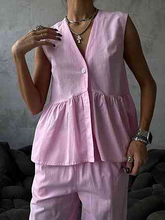 Женский стильный повседневный костюм из натуральной ткани-коттона. Розовый, 46/48 Одесса