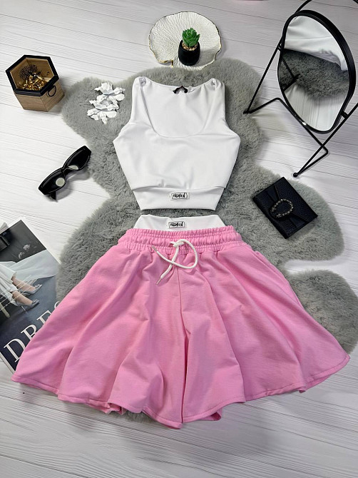 Жіночий стильний повсякденний літній костюм двонитка, натуральний еластичний мікродайвінг Рожевий, 42/44 Одеса - фото 1