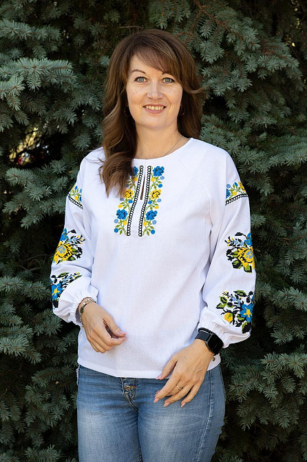 Вышиванка женская, льняная, белая, с длинным рукавом топ Киев - изображение 7