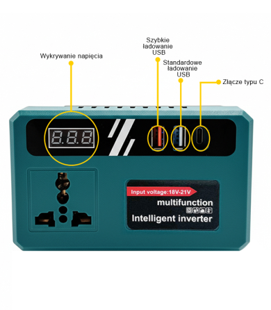 Аккумуляторный инвертор напряжения (18–21 В → 220 В) 150 Вт, портативный аккумулятор для зарядки устройств (USB, USB-C) Киев