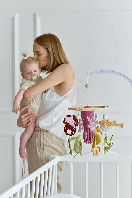 Дитячий мобіль на ліжечко для немовлят WoollyFox "Морський світ: восьминіг, краб, морський коник, ри Київ - фото 7