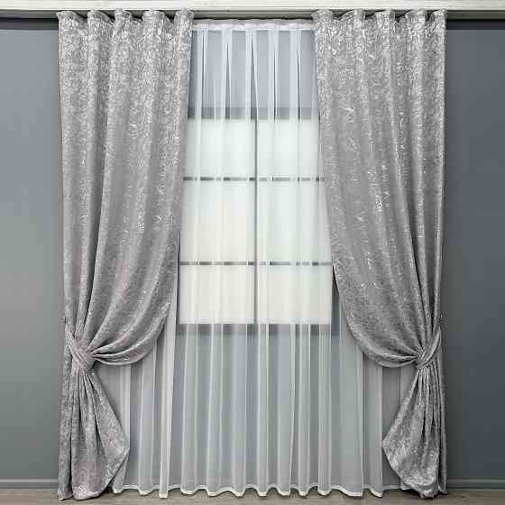 Комплект готових штор VR-Textil Льон мармур Royal Touch № 2007ш Світло-сірий 130х250 см 2 шт (39-0082) Київ