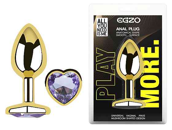 Анальна пробка з кристалом EGZO - Gold Heart Plug Amethyst size M Sex Aura Київ