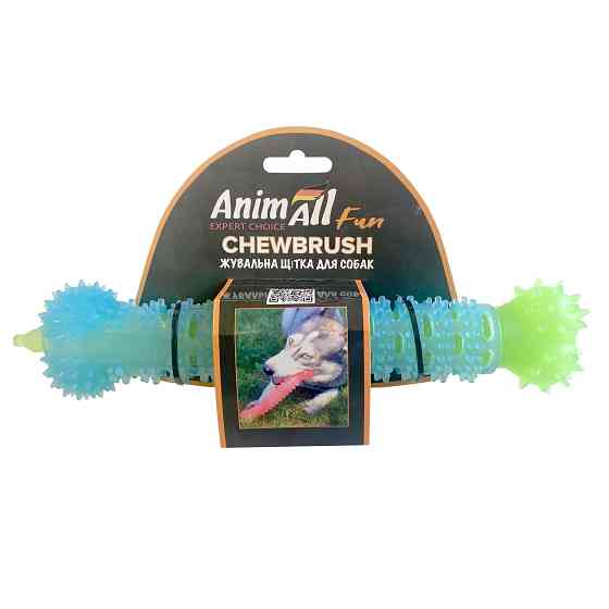Іграшка AnimAll Fun жувальна щітка-кістка для собак 24 см, блакитно-зелена Київ