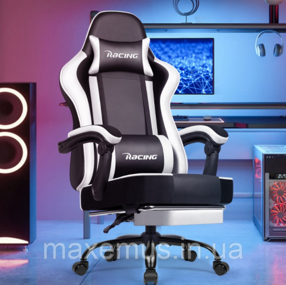 Компьютерное кресло с нагрузкам до 300 кг для геймера с подставкой для ног и регулировкой спинки Bonro Racing B-059 белое Мостиска