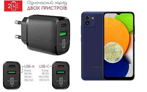 Сетевое зарядное устройство для Samsung Galaxy A03, A03s, 20W 3A, Quick Charge 3.0 Киев