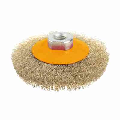 Щетка для электроинструмента Tolsen коническая 100 мм М14, гофрированная латунированная проволока 0.3 мм (77627) Винница