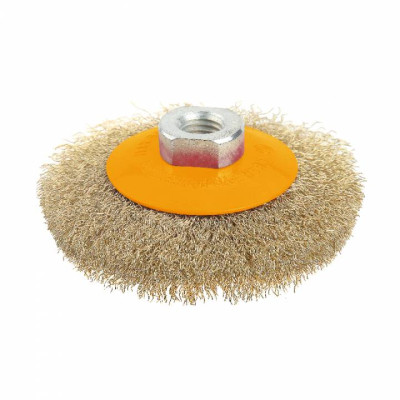 Щетка для электроинструмента Tolsen коническая 100 мм М14, гофрированная латунированная проволока 0.3 мм (77627) Винница - изображение 1