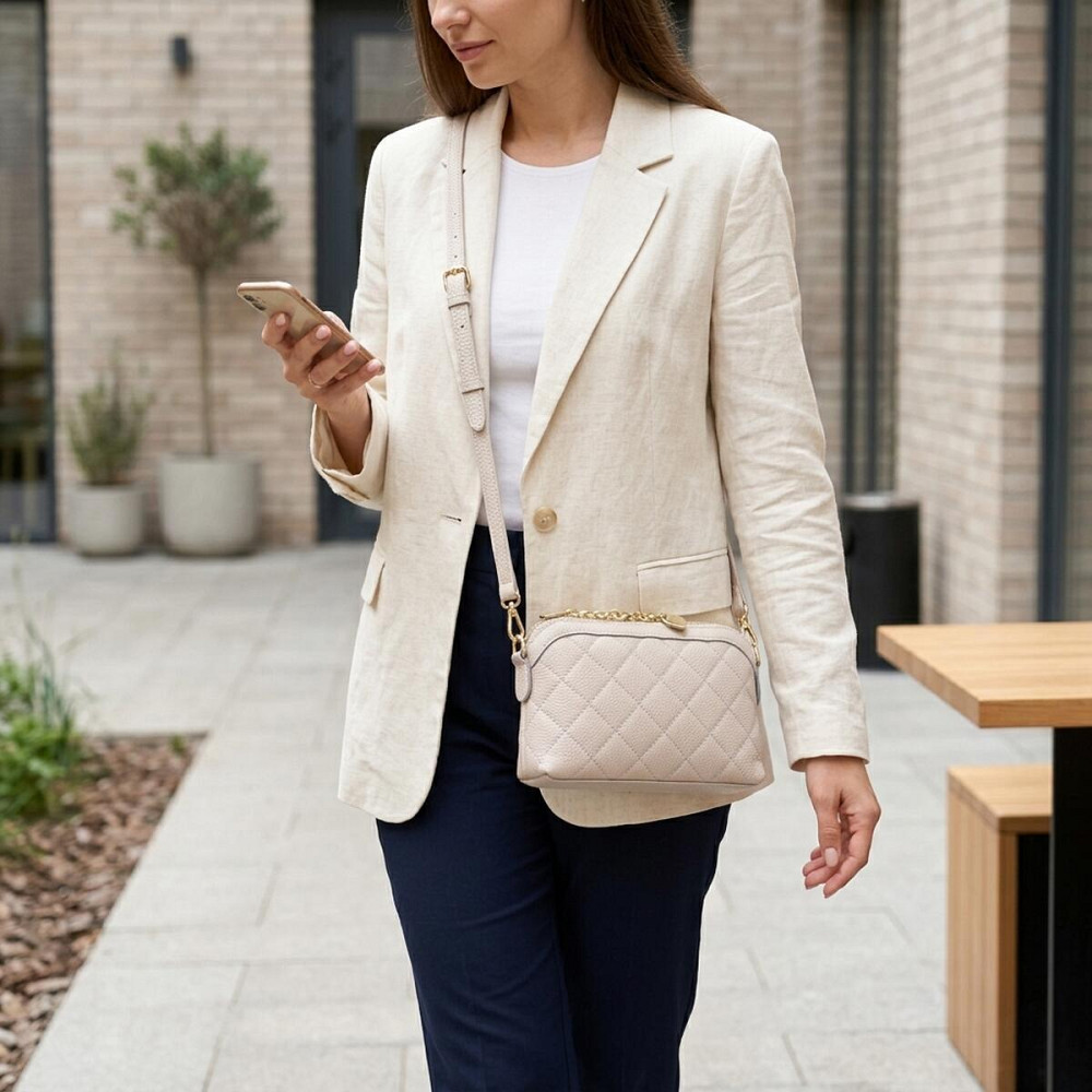 Стильна сумка жіноча через плече з натуральної стьобаної шкіри Vintage 22316 Біла Київ - фото 12