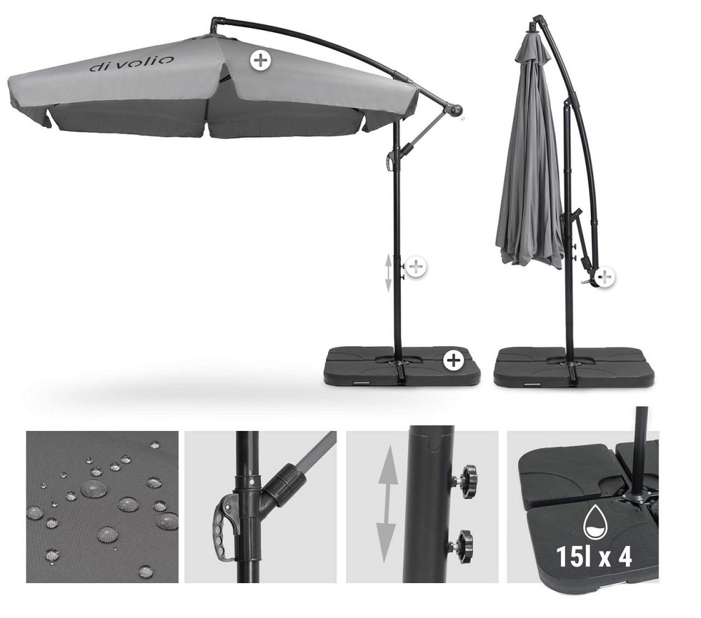 Парасолька садова Di Volio EMPOLI 350см сіра+ Основа садової парасольки Киев - изображение 2