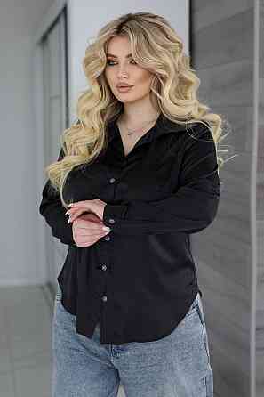 Жіноча шовкова сорочка класична "Milena" |Батал Чорний, 54-56 Київ