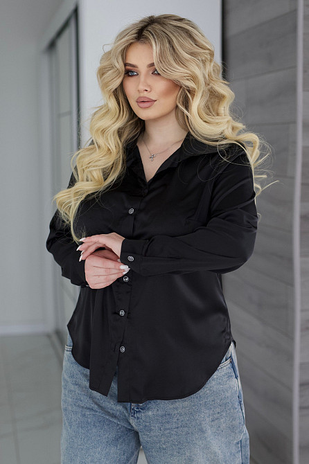 Жіноча шовкова сорочка класична Milena Батал 54-56, Чорний Київ - фото 1