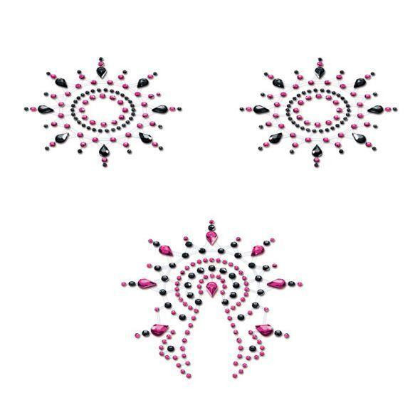 Пэстис из кристаллов Petits Joujoux Gloria set of 3 - Black/Pink, украшение на грудь и вульву Sex Aura Киев - изображение 1