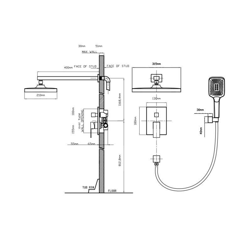 Душевая система универсальная Qtap Aquarius скрытого монтажа на два потребителя QTAQA64103NGC Chrome, Латунь Харьков - изображение 2