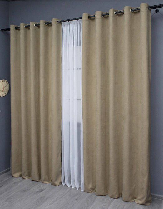 Комплект штор на люверсах VR-Textil Мікровелюр Petek YL № 1804 Капучино 150х270 см 2 шт (37-0270) Київ - фото 4