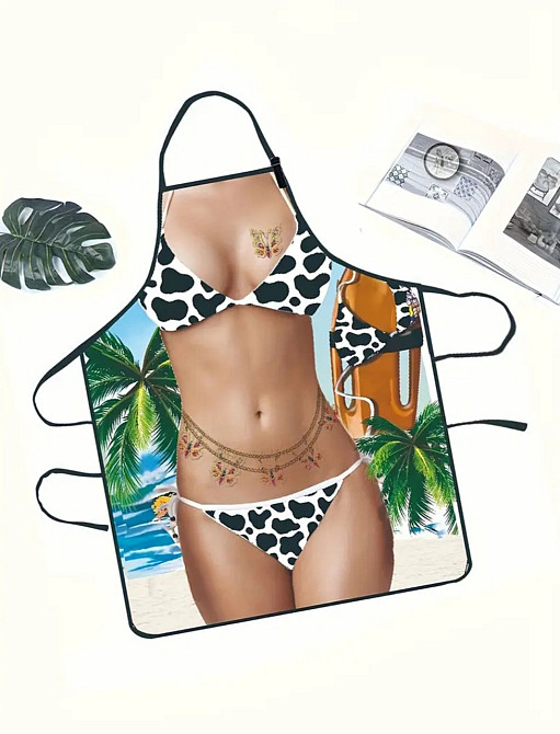 Фартух з приколом для жінок у леопардовому купальнику 80 на 60 см різнобарвний Київ - фото 3