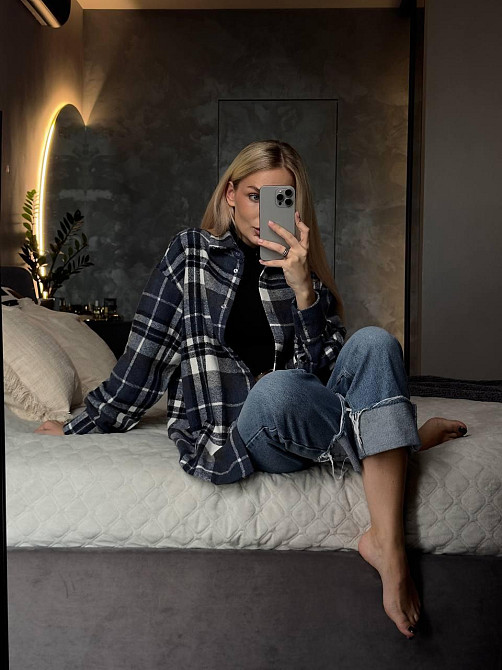 Женская базовая теплая клетчатая рубашка турецкий кашемир Джинс Одесса - изображение 7