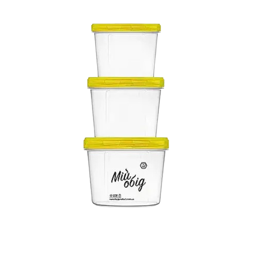 Набір контейнерів для харчових продуктів 0,3л/0,5л/0,7л круглі 3в1 прозорий/жовтий Народний продукт Житомир - фото 1