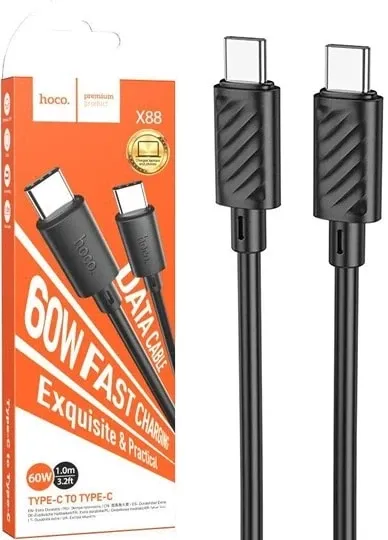 Інтерфейсний кабель Hoco X88 60W TypeC-TypeC 1m Black Київ - фото 1