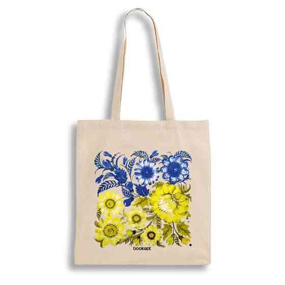 Екошопер BookOpt BK4004 Петриківський розпис Синьо-жовті квіти бежевий Киев