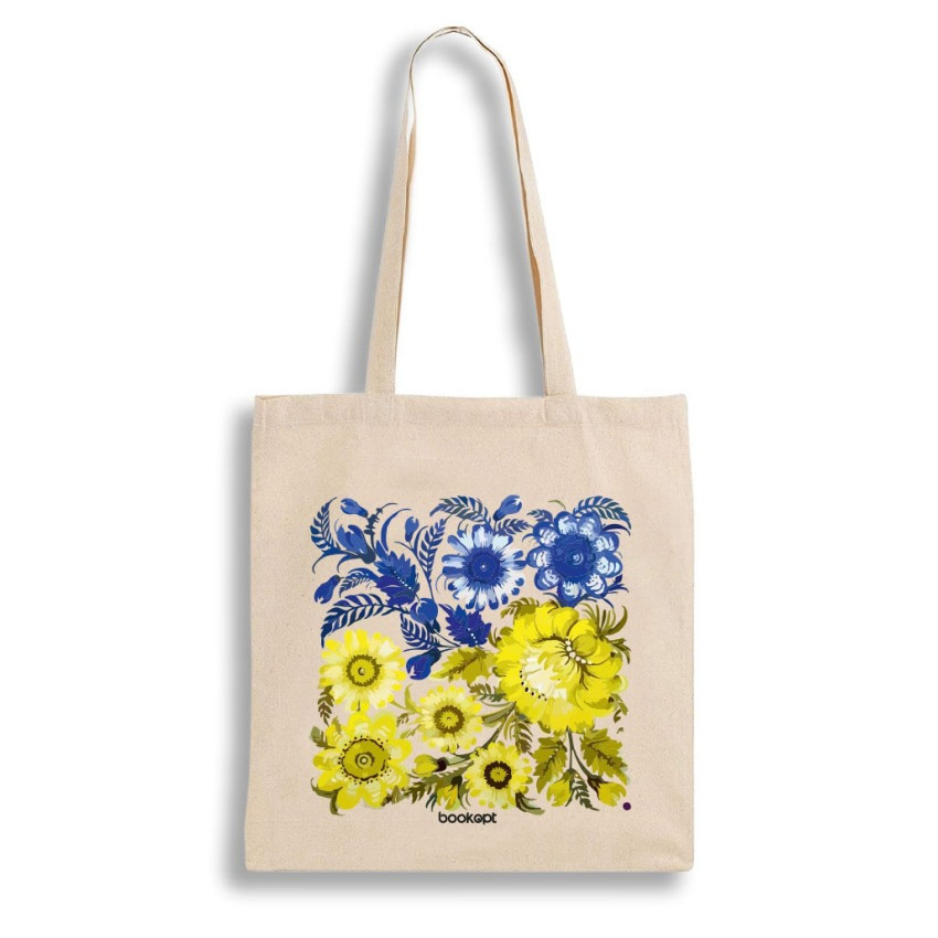Екошопер BookOpt BK4004 Петриківський розпис Синьо-жовті квіти бежевий Киев - изображение 2