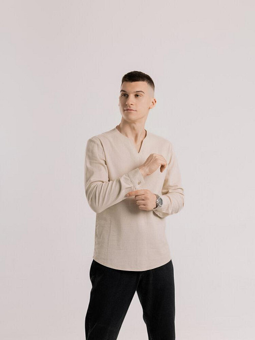 Мужская рубашка бежевая с длинным рукавом Pobedov Horizon Киев - изображение 8