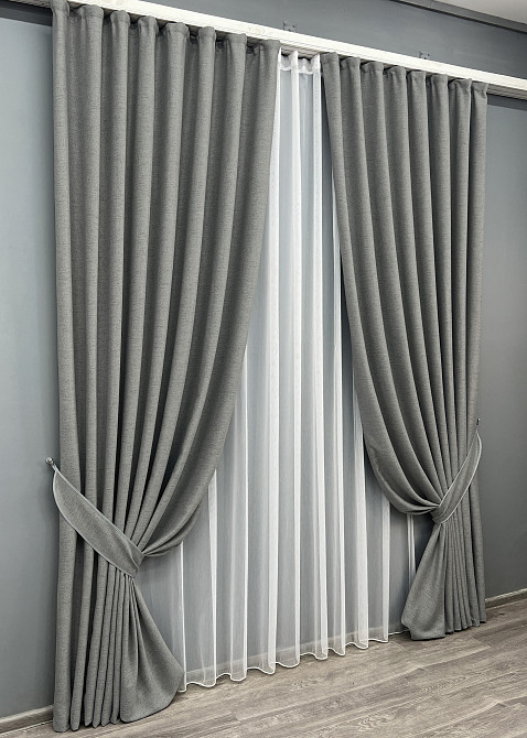 Комплект штор VR-Textil TWEED_V 200х270 2шт и Тюль 600х270 1918ш-1153т Серый с белым 71-148/7 Киев - изображение 2