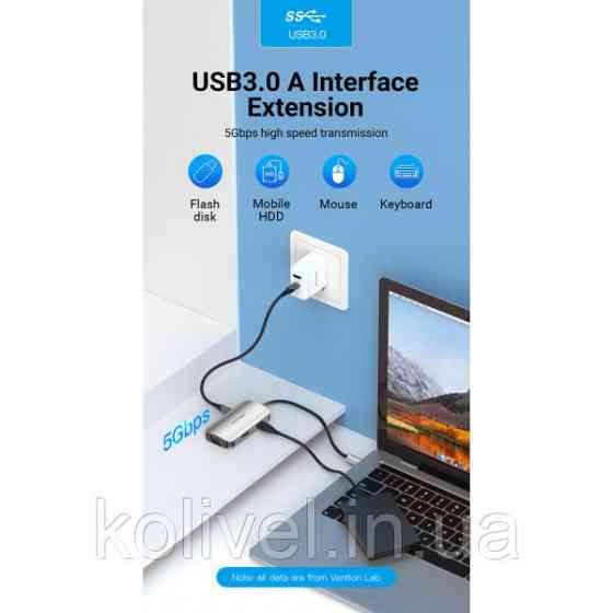 Док-станція USB3.1 Type-C --> HDMI/VGA/USB 3.0/PD 100W Hub 4-in-1 Vention (TOAHB) Київ