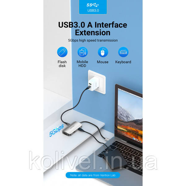 Док-станція USB3.1 Type-C --> HDMI/VGA/USB 3.0/PD 100W Hub 4-in-1 Vention (TOAHB) Київ - фото 5