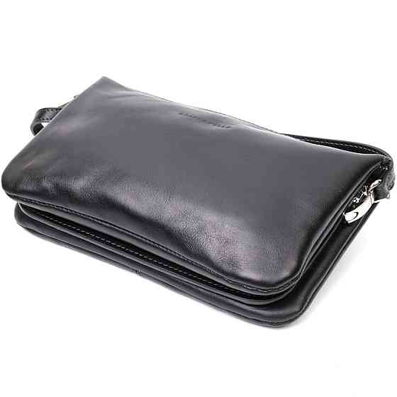 Розкішний жіночий клатч із натуральної шкіри GRANDE PELLE 11657 Чорний Київ