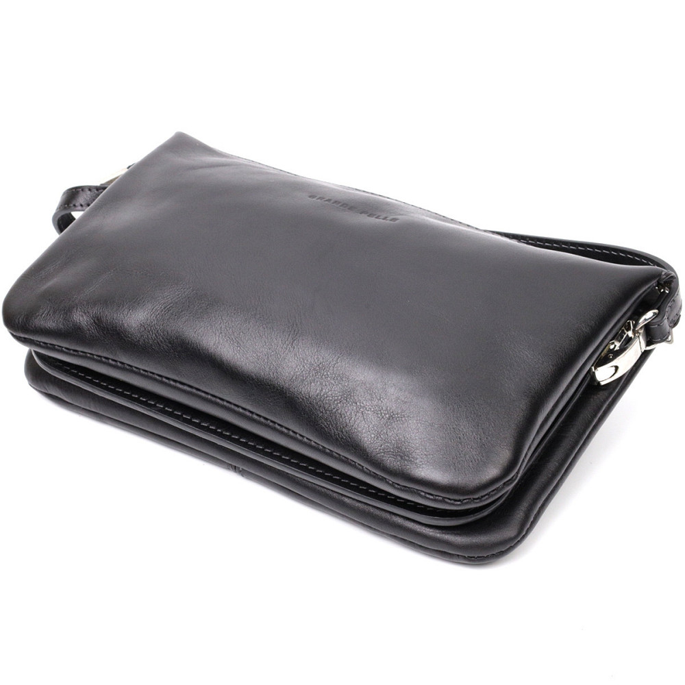 Розкішний жіночий клатч із натуральної шкіри GRANDE PELLE 11657 Чорний Київ - фото 4