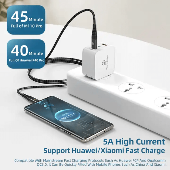 Кабель Phone Planet Type-C to Type-C 60W, 2 м, чорний, тканинне обплетення Київ