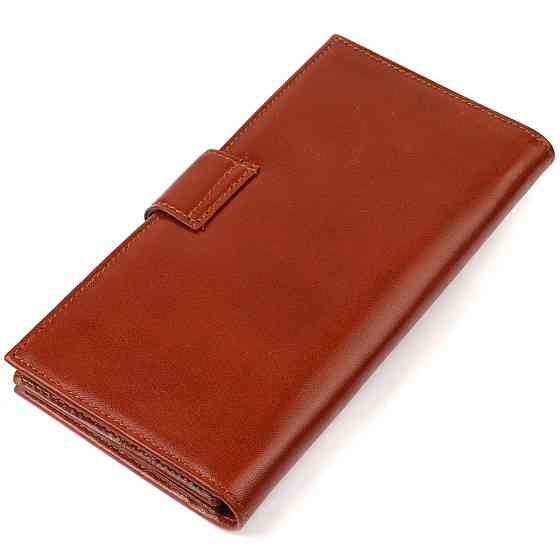 Практичное вертикальное мужское портмоне из натуральной гладкой кожи Коричневое (CANPELLINI) Киев
